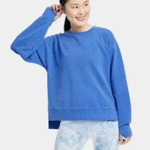 Women's Blue French Terry Sweatshirt With Thumbholes